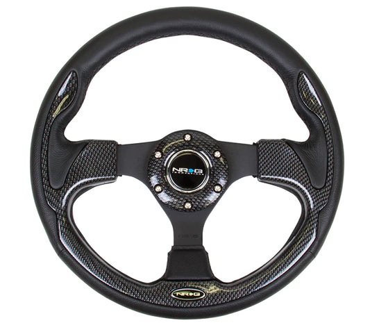 NRG Reinforced Steering Wheel - 320mm Sport Steering Wheel w/ Carbon Fiber Look Trim