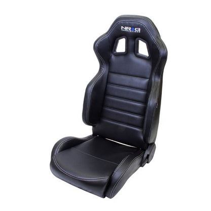 Reclinable Racing Seat, Black Leather, White Stitching w/ Logo