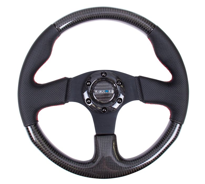 Carbon Fiber Steering Wheel 315mm w/Red or Black Stitching